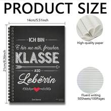 1pc German Style Unique Text Spiral Notebook, "ICH BIN KLASSE" And Other Distinctive Texts, 100 Pages/50 Sheets, High Quality. Suitable For Work Records, Study Notes, School Daily Use, Also An Thoughtful Gift For Graduation, Birthday, Can Be Used As Diary, Daily Planner And Memo. - G - View 6