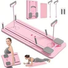 8 In 1 Multifunction Foldable Pilates Reformer Machine With Automatic Roller & Elbow Support For Women & Men, Portable Full Body Workout Equipment Suitable For Home Gym, Push-Up Board, Compact Fitness System For Home Training, Assembly - Pink - View 3