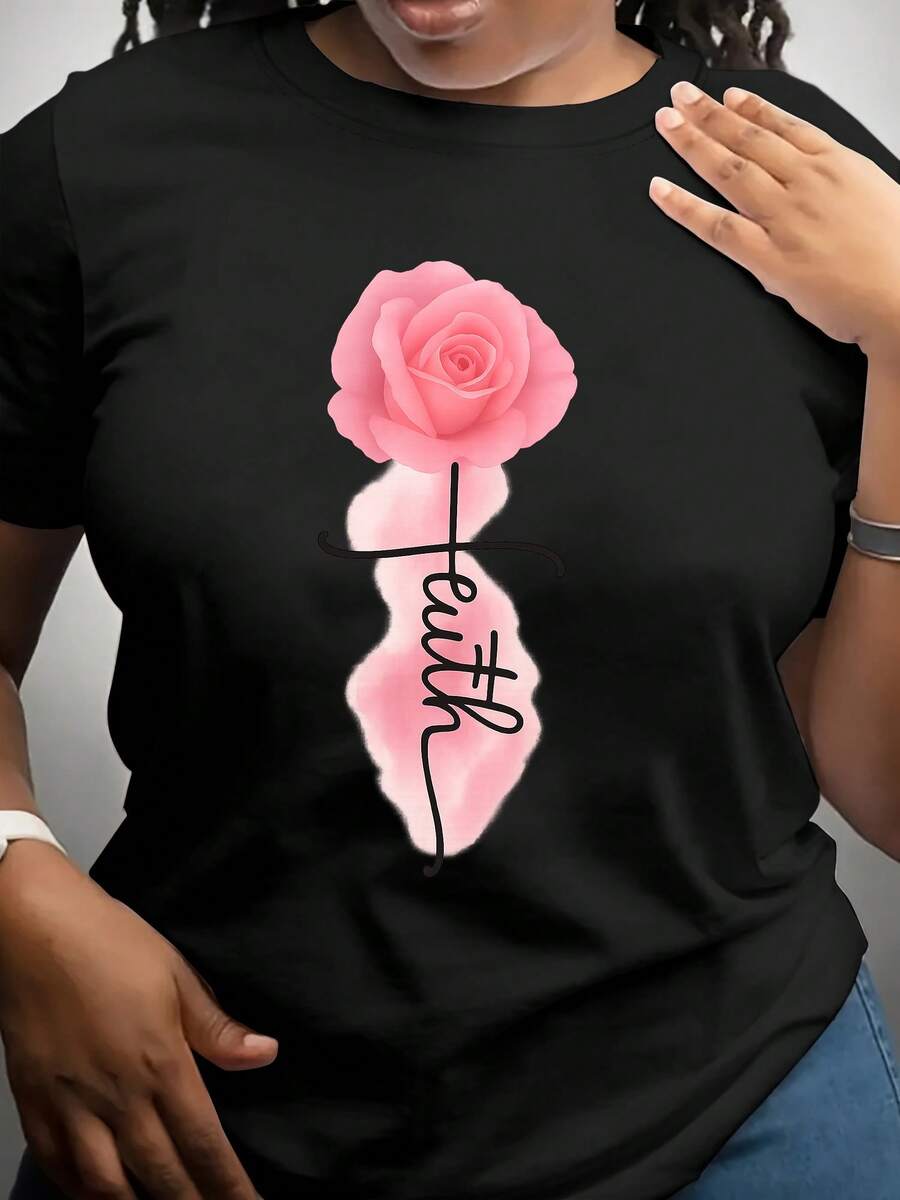 Flower-Printed T-Shirt, Suitable For Going Out, Machine Washable, Soft And Comfortable In Spring And Summer
