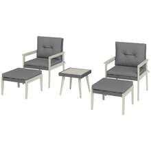 Five-Piece Rattan Patio Set, With Wood-Top Table - Grey - Grey - View 9