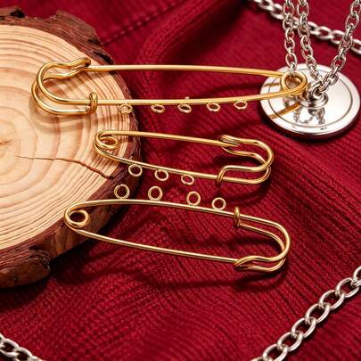 5 Pcs Vintage-Style Stainless Steel Pins With 18K Gold Plating Multi-Style Customizable Brooches DIY Jewelry Accessories