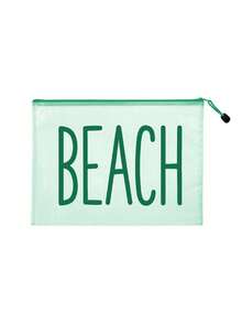 Multi-Color Waterproof Fashion Mesh Beach Bag With "Beach" Print, Beach Theme Design. Large Capacity Transparent Cosmetic Bag, Nylon Zipper Toiletry Bag, Lightweight, Can Hold Sunscreen, Snacks, Bikini And Beach Essentials. Durable, Suitable For Spring And Summer Storage, Perfect For Use While Swimming. - Multicolor - View 14