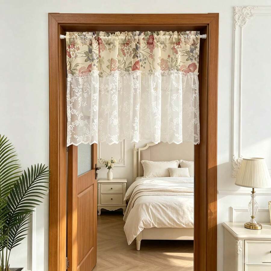 1PC Korean-Style Fresh Lace Skirt Sheer White Gauze Curtain; A Light And Airy White Lace Short Curtain For Small Windows,Door Curtains, Or Kitchen Window Valance
