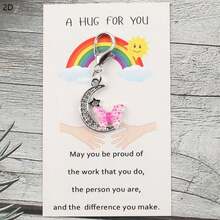 6pcs Colorful Moon & Butterfly Keychains With Pocket Hug Cards, Inspirational Gift, Suitable For Bag Decoration, Key Chain, Party Favor, Travel Companion, Positive Gift For Family & Friends, Wedding Party Decor, Perfect For Mother's Day, Father's Day, Graduation - Multicolor - View 6