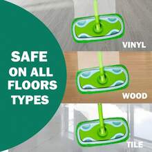Sweeper Mop, Dry &Amp; Wet 2-In-1 Floor Mopping And Sweeping Kit, Includes 51" Sweeper Handle, 6 Heavy Duty Dry Cloths, 2 Reusable Wet &Amp; Dry Pads For  Sweeper, Dust Mop - White - 查看 4