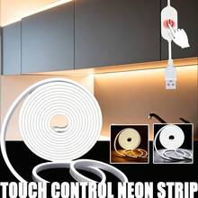 Tira de luz LED de neón flexible, interfaz USB, interruptor táctil con brillo ajustable, con clips de montaje, adecuada para patrones de decoración interior, iluminación de cocina, luz de relleno para espejo - Blanco Cálido - Ver 2