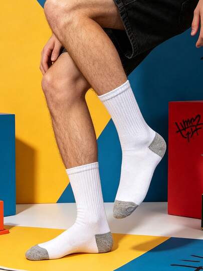 1/3/5 pares/set de calcetines a media pierna con rayas para hombres, casuales, transpirables, absorbentes del sudor, anti-olor, adecuados para la vida diaria, estilo enviado al azar