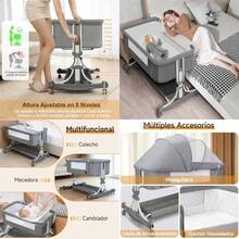 Muja 3 en 1 Cuna para Bebe Multifuncional Colecho para Bebe Cuna con Mosquitero Portátil Ajustable Convertible a Mecedora Rueda Silenciosa Cesta de Almacenamiento Modelo A - Gris - Ver 1