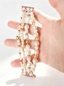 1pc Pink Beaded Bracelet Watch Band Compatible With Samsung Galaxy Watch 8 40mm/44mm, Galaxy Watch 7 Ultra 47mm, Women's Pink Bead Cute Handmade Elastic Watch Band Suitable For 5.5 To 6.2 Inch Wrist, Perfect For Party, Dance, Valentine's Day, Wedding, Thanksgiving, Anniversary, Mother's Day, Birthday, Christmas And More. Create The Perfect Bracelet For Yourself Or The Woman You Love - Pink - View 2