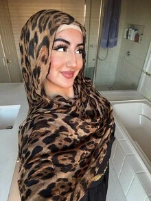 1pc Women's Scarf Bohemian Leopard Print Hijab, Lightweight & Breathable, Suitable For Daily Wear - Caramel - View 3