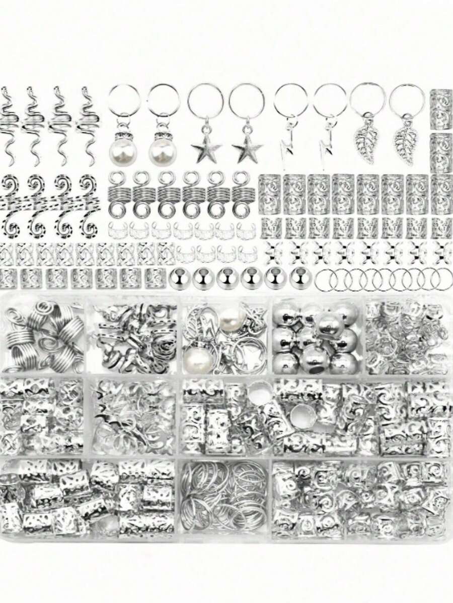 220 Stück Goldfarbene Haaraccessoires, Flechtzubehör, Haardekorationen für Frauen, Metallhaarspangen, Boho Haarperlen, Haarclips, Haarnadeln, Haarspangen, Lernmaterial, Reise, Geburtstag - Silber - Übersicht 1