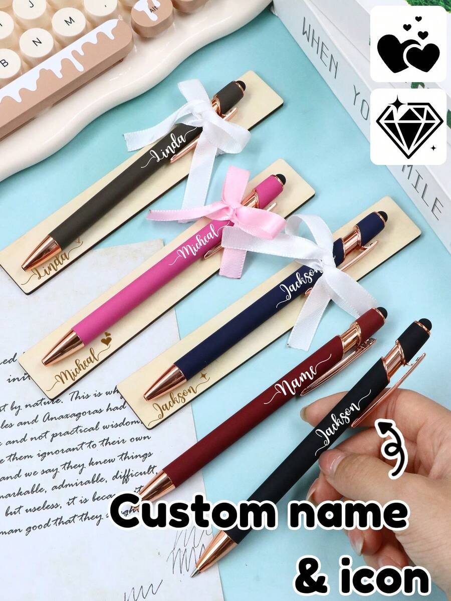 Bolígrafo con nombre personalizado, elegante estilo Aurora, bolígrafo de escritura con tarjeta de regalo con cinta, bolígrafo de firma personalizado para oficina, escritorio, diario, notas con lazo & caja de regalo, regalo personalizado para maestro, colega, graduación, cumpleaños, recuerdo único personalizable - Estilo D - Ver 1