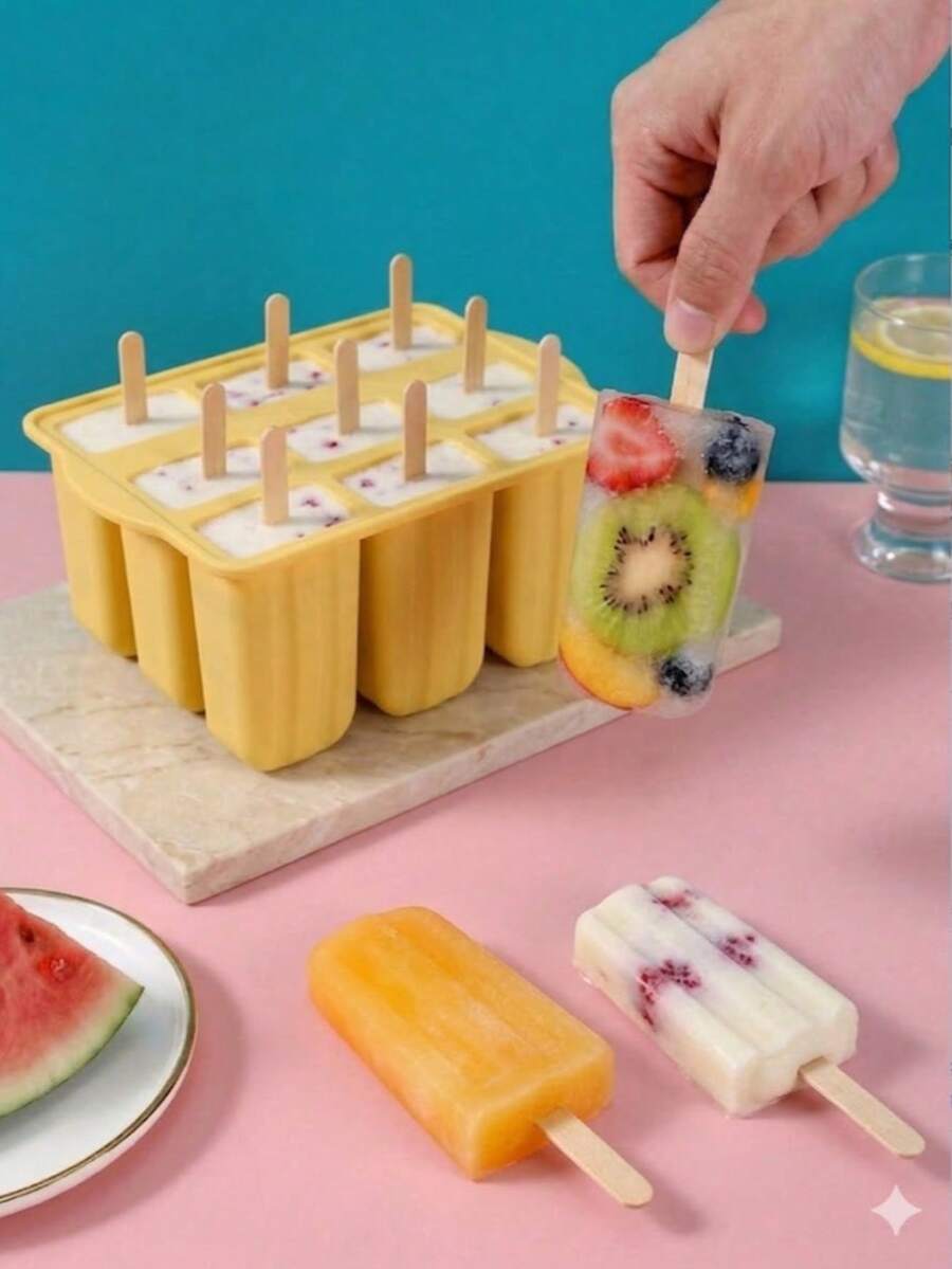 12pcs Silicone Ice Pop Mold, Ice Lolly Maker, DIY Ice Pop Mold With 50pcs Ice Pop Sticks - Ice Mold - View 1