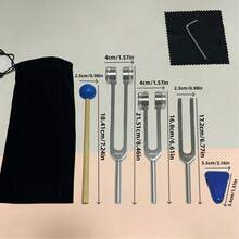3 Stücke Samtbeutel Stimmgabel Set - 128Hz, 256Hz, 512Hz, 528Hz Audio Stimmgabeln, Anschlagen erzeugt resonante Klangfrequenzen, wunderschön beruhigende Töne für Yoga und Lässig - Verschiedenfarbig - Übersicht 8