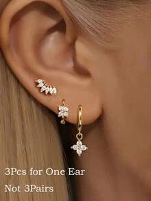 Bộ 3 khuyên tai vòng bằng thép không gỉ dành cho nữ, khuyên tai vòng hình hoa đính đá Cubic Zirconia, khuyên tai siêu nhỏ mạ vàng 14K, phù hợp với dái tai, sụn tai và nhiều vị trí khác, thích hợp cho tiệc tùng, ngày lễ và đeo hàng ngày. - Vàng-14# - Xem 1