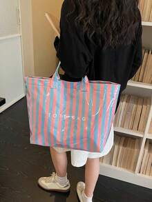 1 Stück Damen Shopper mit großer Kapazität aus PVC, modische gestreifte Strandtasche für den Urlaub, geeignet für Studentinnen und stilvolle Outfits - Verschiedenfarbig - Übersicht 8