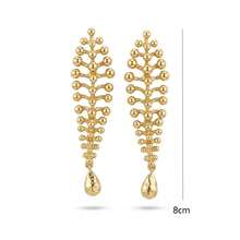 1 par de pendientes colgantes de metal con forma de hoja, de lujo y elegantes, con cuentas y diseño de gota martillada, apropiados para uso diario de mujeres, fiestas, ir al trabajo, banquetes, salidas, fotografía, compras, citas - Amarillo Oro - Ver 2