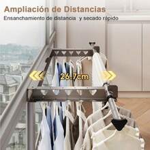 Tendedero Plegable para Ropa Pared Retractil Estante de Secado de Ropa Montado en Pared Tendedero Acordeón de Pared Extensible Wall Mounted Drying Rack para Lavandería Balcón Baño Ahorro de Espacio - Marrn - Ver 3