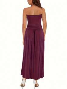 Fashionable European And Middle Eastern Black Skin Style Cut-Out Double Pocket Waist-Cinching Women's Dress - 紫紅色 - 查看 2