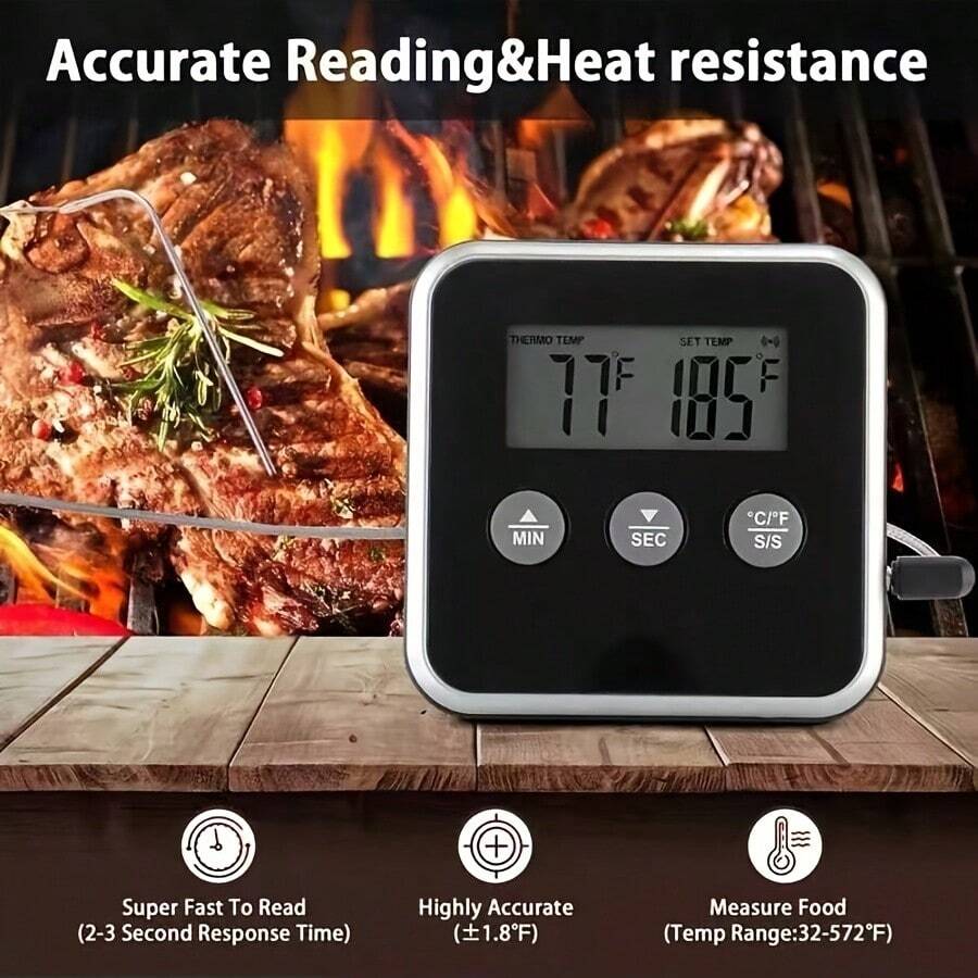 Termómetro de alimentos con pantalla LCD, medidor de temperatura para cocina, horno, hornear y parrilla (Batería no incluida) - M - Ver 1