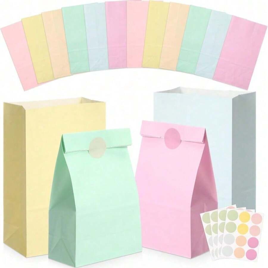 24个粉彩派对礼品纸袋,糖果礼品袋,带贴纸,尺寸为5.1 x 3.2 x 9.5英寸,适用于节日、婴儿派对、生日、婚礼、周年纪念派对等场合。 - 彩色 - 查看 1