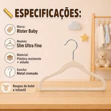 Kit 40 Cabides Infantil Bebê Veludo Não Escorrega Rister Baby - Bege - Visão 6
