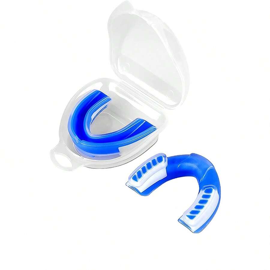 Bộ 1 miếng bảo vệ răng miệng dùng cho bóng đá, quyền anh, MMA, khúc côn cầu, đấu vật – Chất liệu EVA cao cấp, thiết kế thoáng khí, dễ định hình, màu đen/xanh dương/trong suốt/đỏ, kèm hộp đựng nhỏ gọn, phù hợp cho cả nam và nữ.