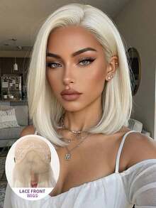 13*4 High Definition Lace Front Wig, 12 Inch Short Straight Bob Style Golden Wig For Women, Natural Glueless Synthetic Fiber Lace Wig, Suitable For Daily Wear, Perfect For Everyday, Parties And New Year Occasions - Gold - View 1