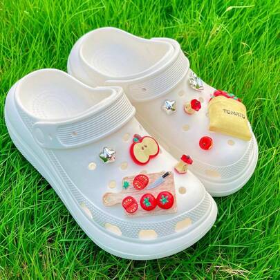 9 piezas de accesorios decorativos 3D realistas de manzana, tomate, verduras y frutas para zapatos de jardín divertidos, decoraciones de resina con diamantes de plata para bricolaje, perfectos para combinar con zuecos, accesorios de bricolaje, regalos de cumpleaños