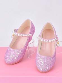 Girls' Princess Pearl Decor High Heel Shoes, Matching Dress For Performance, Runway, Evening Wear - Pink - View 6