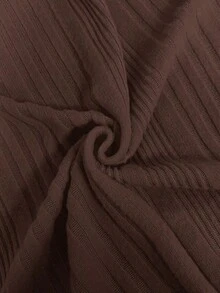 Vestido midi ajustado de punto color marrón.Con cuello redondo, manga corta y abertura trasera.Tejido elástico y cómodo, ideal para trabajo, uso diario y primavera-verano. - Café integral - Ver 7