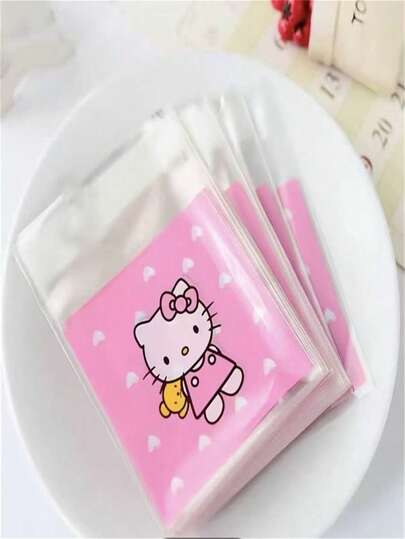  100 Pieces SANRIO For Hello Kitty Pink PVC Self-Sealing Gift Bag, Featuring Cute Cartoon Design With Heart-Shaped Pattern, Plastic Party And Wedding Gift Storage Bag, Suitable For Children And Adults, Small Gift Bag, SANRIO