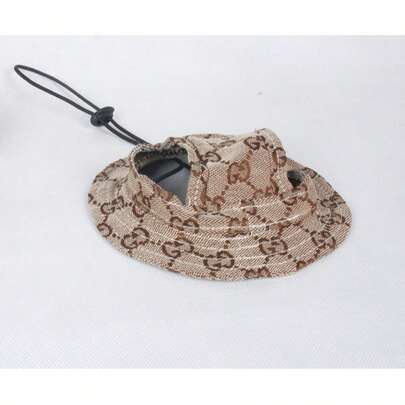 This Hawaiian-Style Polyester Sun Hat, With A Cute Ear-Hole Design, Prevents Hair Loss, And Offers Adjustable Sun Protection, Suitable For Small Pet Dogs To Wear Outdoors All Year Round.