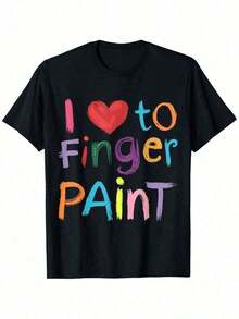 I Heart Love To Finger Paint I'Paint Cute Couple Valentine-Shirt, Single-Sided Printed Round Neck Short Sleeve Washable, , Men, Women, Dad, Mom, Friends, S-, Black, Valentine, Couple Matching, Printed Tshirt - 黑色 - 查看 7