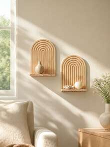 1pc Wooden Arch Top Wall Mounted Shelving Unit, Vertical Bar Design Decorative Display Rack, Modern Home Decor, Suitable For Living Room And Bedroom, Storage Shelf, Can Be Used To Display Decorations - Multicolor - View 4