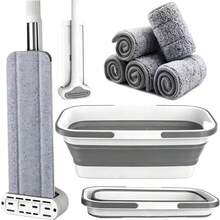 Mop And Bucket Set With Wringer, Flat Mop For Hardwood Floors, Cleaning Supplies With 6 Microfiber Pads 1 Mop + 6 Microfiber Pads + 1 Bucket - White - 查看 9