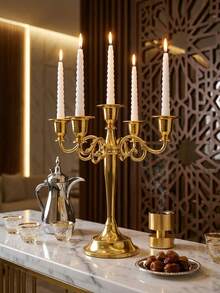 Elegant Multi-Arm Gold Candle Holder, Vintage European Style Home Decor, Creates Romantic Ambiance For Living Room, Wedding Anniversary, And Other Romantic Occasions. This Bohemian-Style Zinc Alloy Desktop Decor Is An Ideal Choice For Home Decoration, Fireplace Decor, Christmas Party, Housewarming Gift, Wedding, Restaurant, And Various Gatherings. - Multicolor - View 2