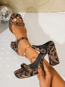 1 Pair Women's Leopard Print Block Heel Sexy Elegant High Heel Sandals, Fashion Versatile For Spring/Summer - Leopard Print - View 3