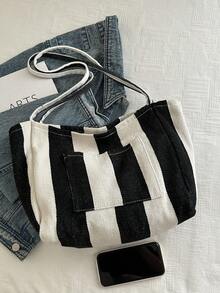 2026 New Retro Style Striped Canvas Bag, Large Capacity, Versatile Use, For Work, School And Outdoor Activities, Can Be Used As A Backpack - Rusty Rose - View 4