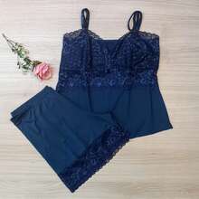 Baby Doll Microfiber Lace Comfort Without Padded Lined Pajama Short Doll - 351 - 藏蓝色 - 查看 3