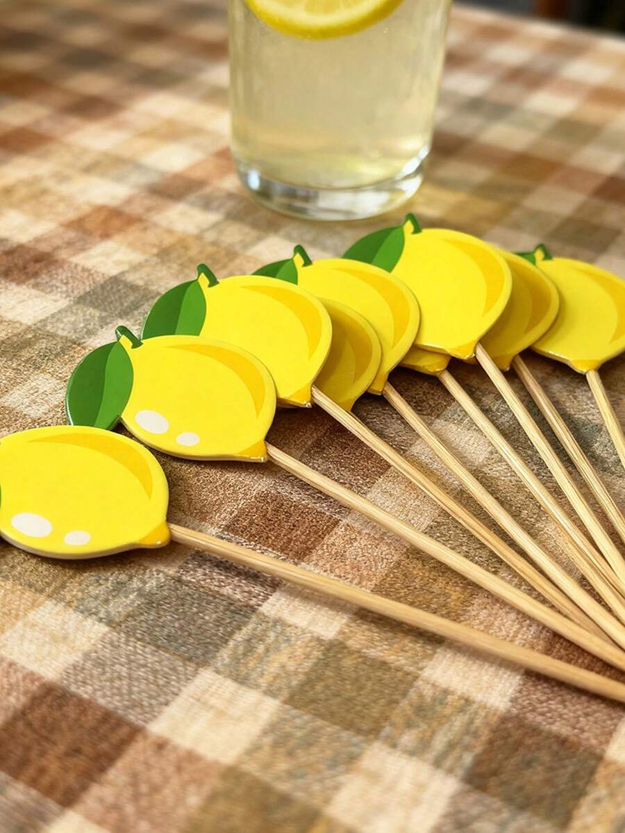 10入檸檬印花紙杯蛋糕裝飾插牌,夏季主題亮黃色蛋糕裝飾,適用生日派對、嬰兒洗禮、新娘送禮會、花園派對、熱帶主題活動及甜點桌裝飾,亮片檸檬紙杯蛋糕插牌 - 多款 - 查看 1