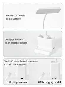 Multifunctional Phone Holder Pen Holder Lamp, Student Dormitory Eye-Caring Reading Study Lamp, Desktop Lamp - 白色 - 查看 7