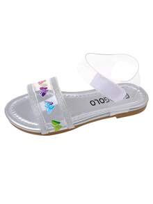 1 Đôi dép xăng đan hình bướm cầu vồng lấp lánh màu bạc trong suốt dành cho bé gái, kiểu dáng đơn giản, đế bằng, hở mũi, năng động và dễ thương, giày dép mùa hè đa năng cho trẻ em. - Bạc - Xem 9