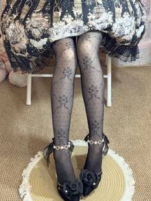 1 đôi tất mỏng in họa tiết dành cho nữ, kiểu dáng Lolita đa năng cho mùa xuân/hè. - Nhiều màu - Xem 11