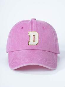 1pc Children English 26 Letters Adjustable Baseball Cap, Outdoor Sunscreen Casual Hat Suitable For Boys Girls Spring Autumn Travel Beach Vacation - Pink - View 5