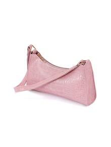 Crocodile Embossed Single Zip Bag - Baby Pink - View 4