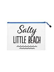 防水時尚沙灘包，印有「Salty Little Beach」海洋波浪圖案。大容量透明化妝包，尼龍拉鍊，輕巧，春/夏防曬收納，適合游泳、沙灘、潛水和夏季度假，學生返校，送給朋友、家人、閨蜜、同學的禮物。生日、節日、派對、婚禮（伴娘）、教師節的完美禮物和紀念品。郵輪必備，畢業、暑假、返校、開學禮物 - 彩色 - 查看 18