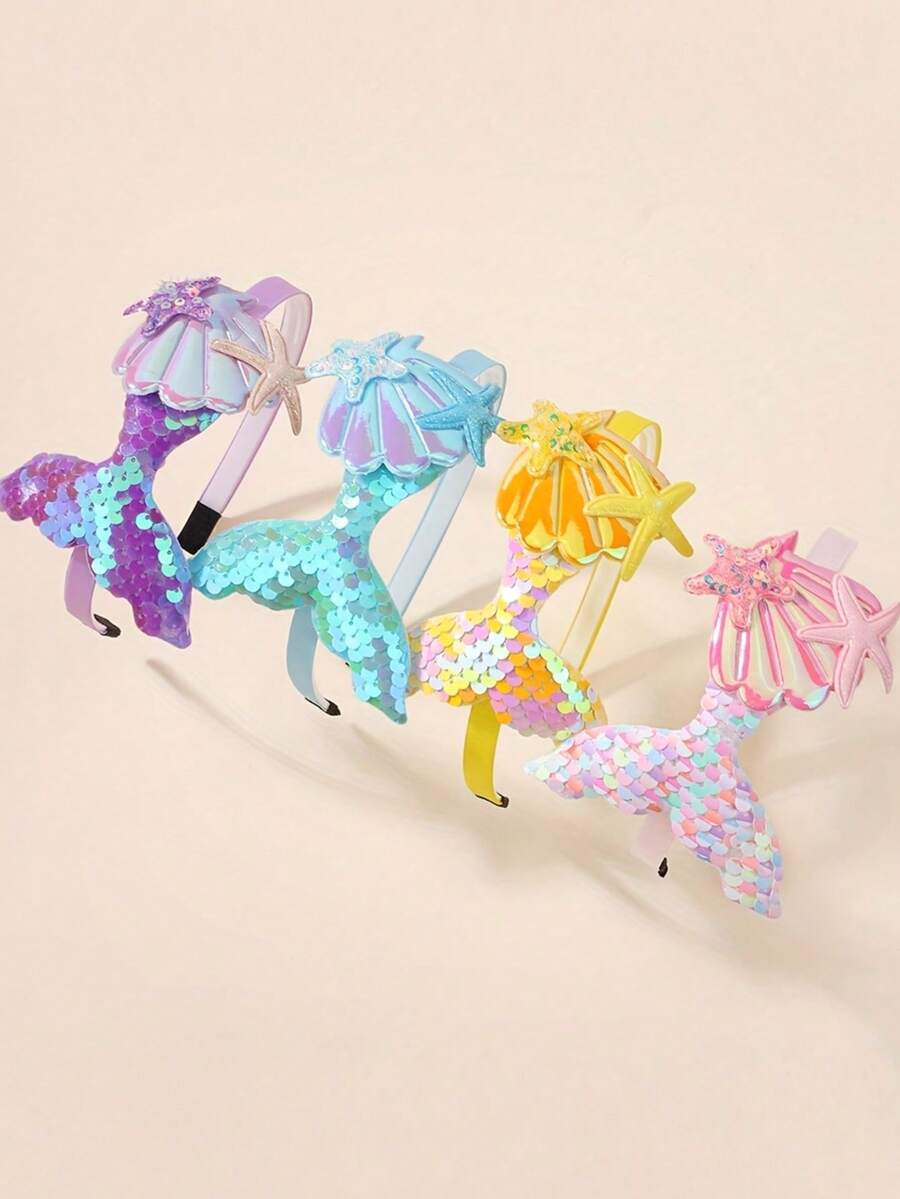 4pcs/Set Mermaid Sequin Headbands - Cute Cartoon Mermaid Sequin Headbands, Butterfly Design Hair Clips, Mermaid Hair Accessories Suitable For Parties, Side Clips Suitable For Daily Wear And Stage Performance, 1/4 Pieces Set