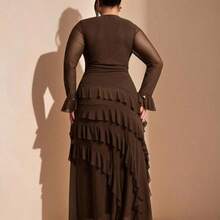 Plus Size Women's Elegant Flare Sleeve Long Dress With Ruffle Hem, Autumn/Winter/Christmas Dress,Formal Dresses For Women,Wedding Guest Dress Women,Dress Plus Size Woman,Dresses Casual,New Years Outfit Women,Plus Size Woman Dresses,Christmas Outfit Women,Dresses Casual,Gown For Women Elegant,Birthday Dress,Sexy,Wedding,Thanksgiving
,Brown Dress - Café integral - Ver 2