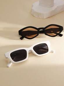 2 Pairs Unisex Square Rhombus Fashionable Glasses, Suitable For Parties, Beaches And Other Occasions, Suitable For Women's Daily Outfits, Business Casual, Summer Beach Vacation, Outdoor Activities, Travel And Back To School Season - 2-piece Set / Diamond-shaped Black Tea / Square White - View 2